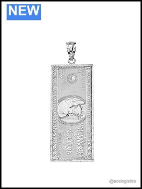 925 Sterling Silver Million Dollar Bill Necklace Pendant Large